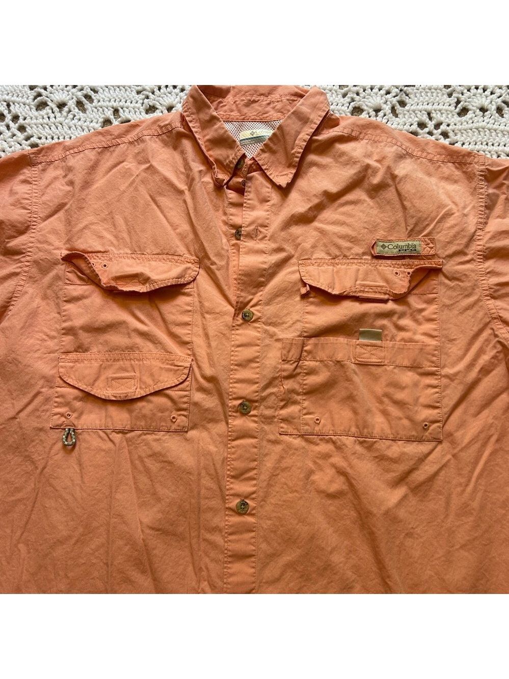 Columbia PFG Shirt Mens L Peach Button Up Short Sleeve Fishing Outdoor - Picture 2 of 10